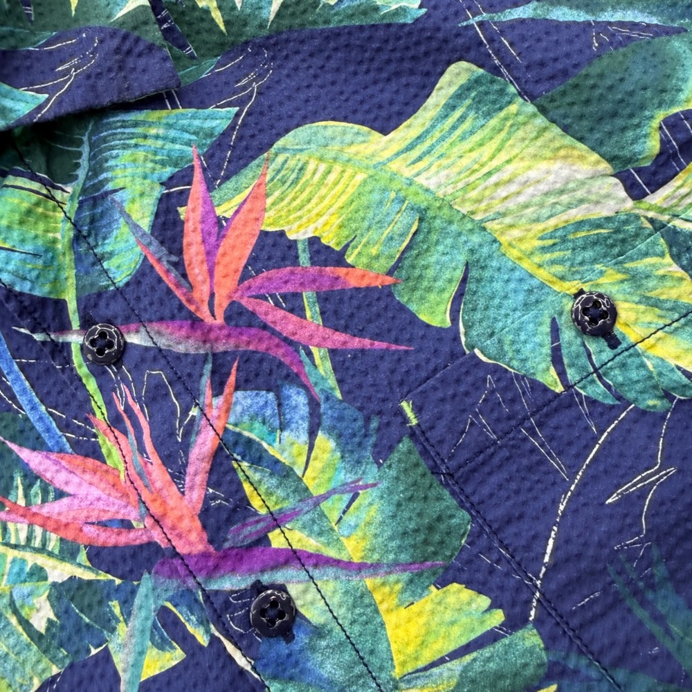 Tommy Bahama Nova Wave Shirt Mens L Blue Tropical Bird of Paradise Seersucker - Picture 3 of 9